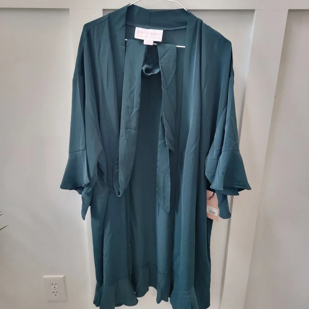 Birdy Grey Women's Kenny Ruffle‎ Belted Short Robe Emerald Green Size XL/2XL